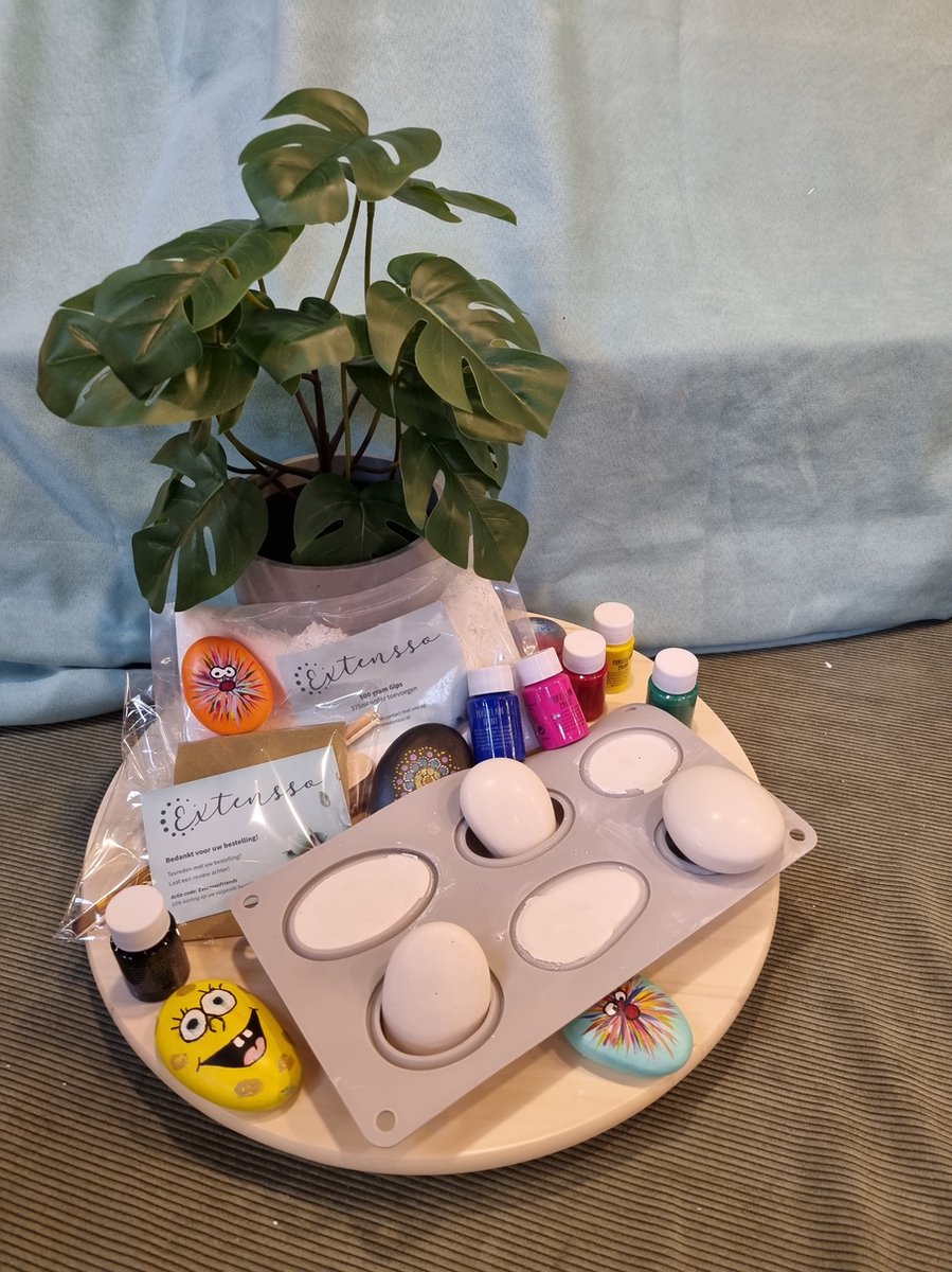 Happy stones |Knutselset| incl Gips-Mal,6 Pastel kleuren hobby verf en Gips | stenen Schilderen - Happy Stones maken - Rock Painting Pakket -